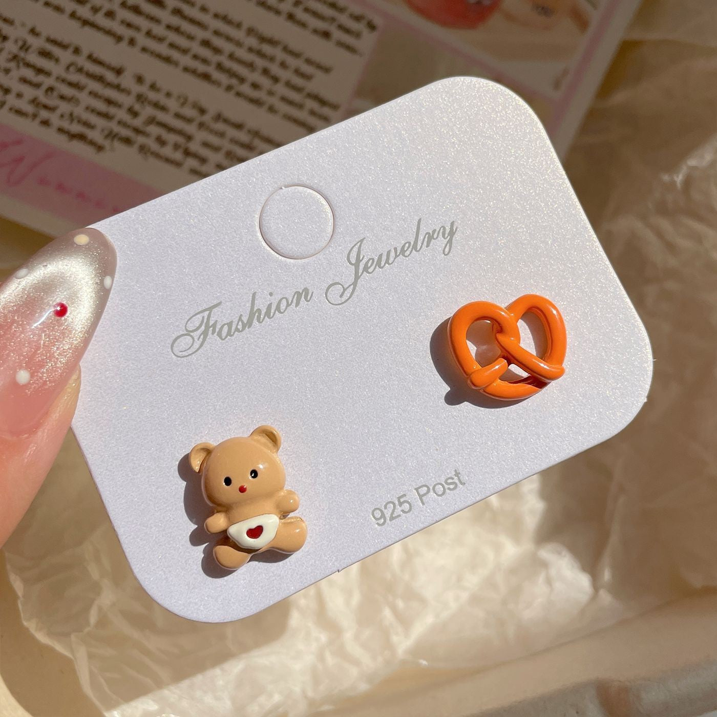 Wholesale Mini Silver Needle Earring Set Cartoon Cute Caramel Bread Small Earrings