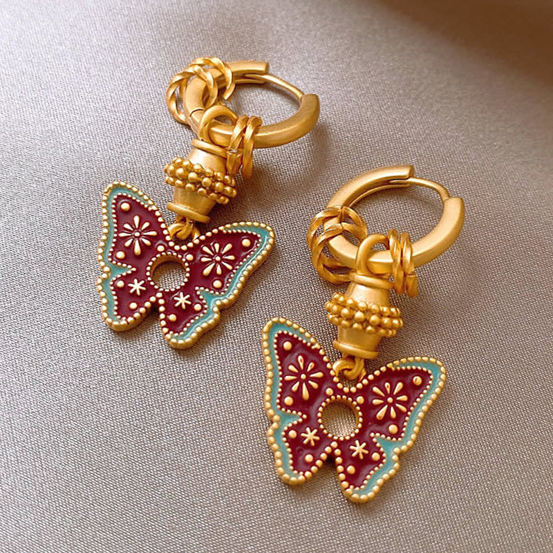 Wholesale Alloy Enamel Double Layer Flower Earrings French Palace Retro Pearl Design Fashion Accessory