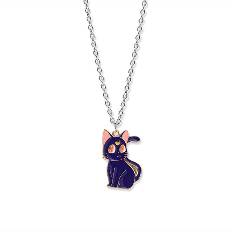 Wholesale Couple moon cat personality necklace
