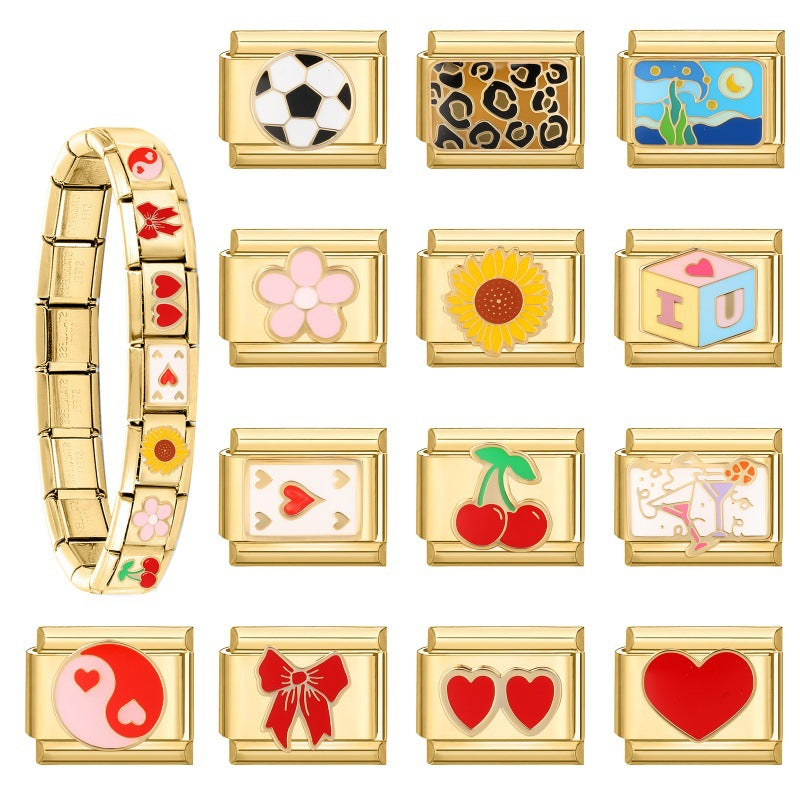 Wholesale Italian Charm Bracelet 9mm DIY Splicing Gold Creative Pattern Stainless Steel Composable Bracelet