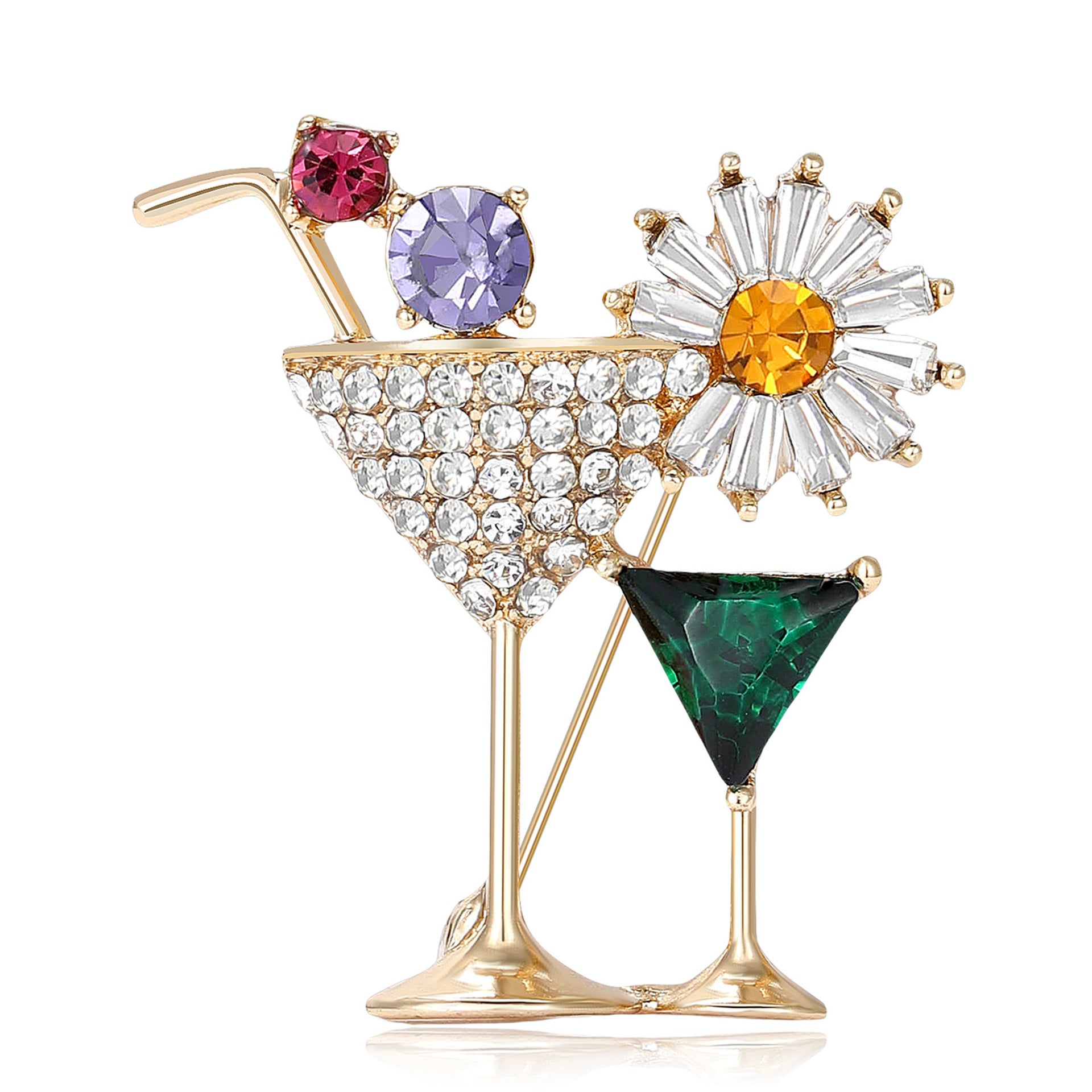 Wholesale Gold Micropaved Zircon Cocktail Glass Brooch Chic Women S Sweater Coat Pin Fashion Accessory Gift