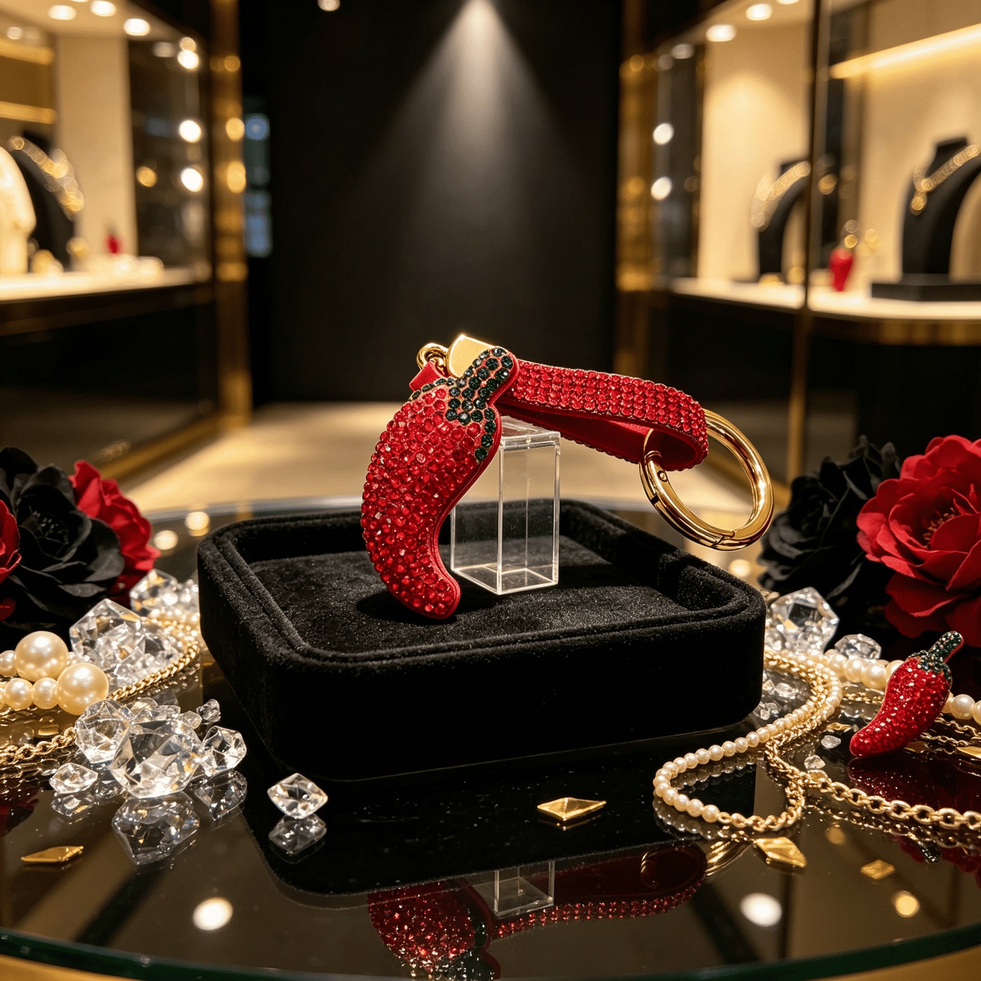 Wholesale Rhinestone Chili Pepper Keychain Fashion Accessory Bag Charm Gift