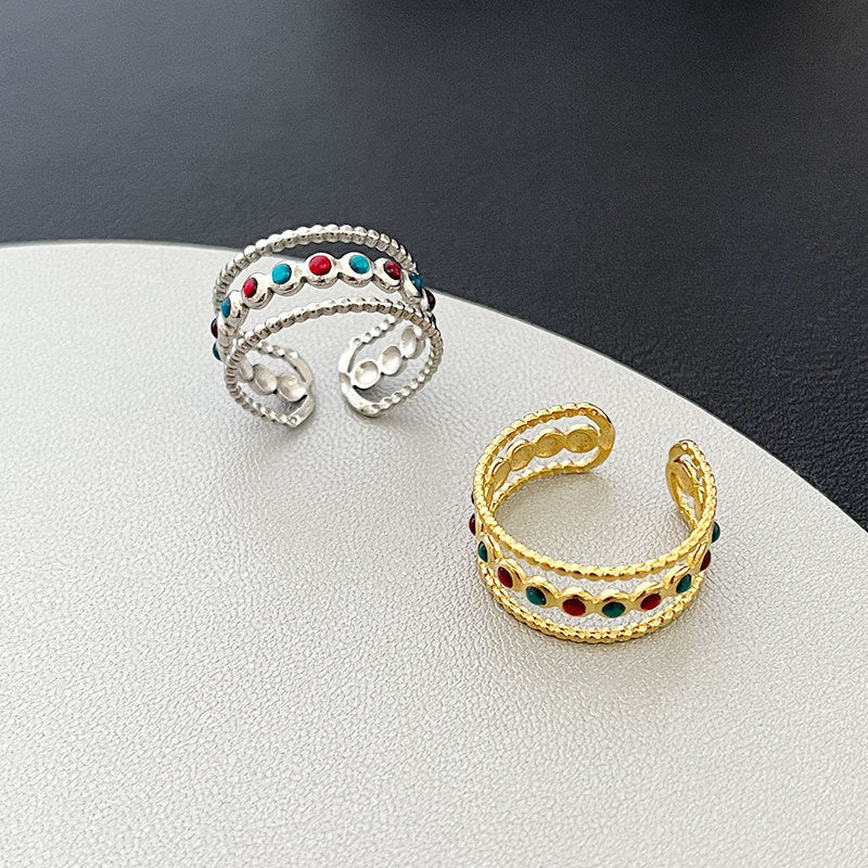 Wholesale stainless steel open hollow dot drop oil color ring