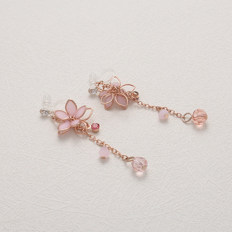 Wholesale Rose Gold Five Petal Flower Tassel Earrings