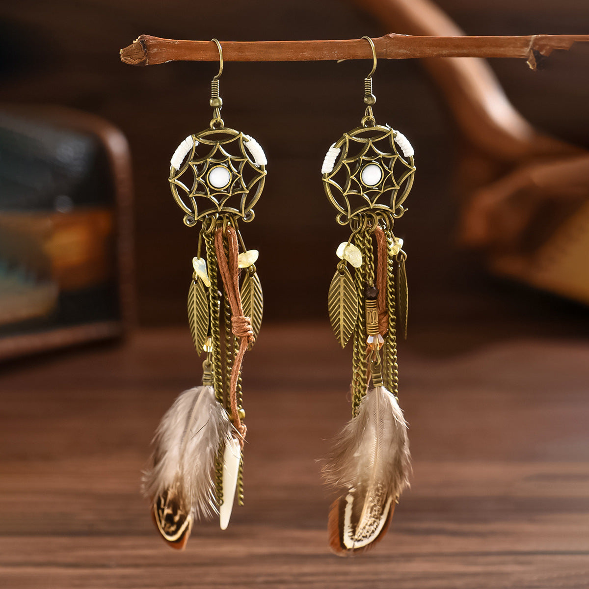 Wholesale American Independence Day Dream Catcher Feather Leaves Earrings ACC-ES-MT008