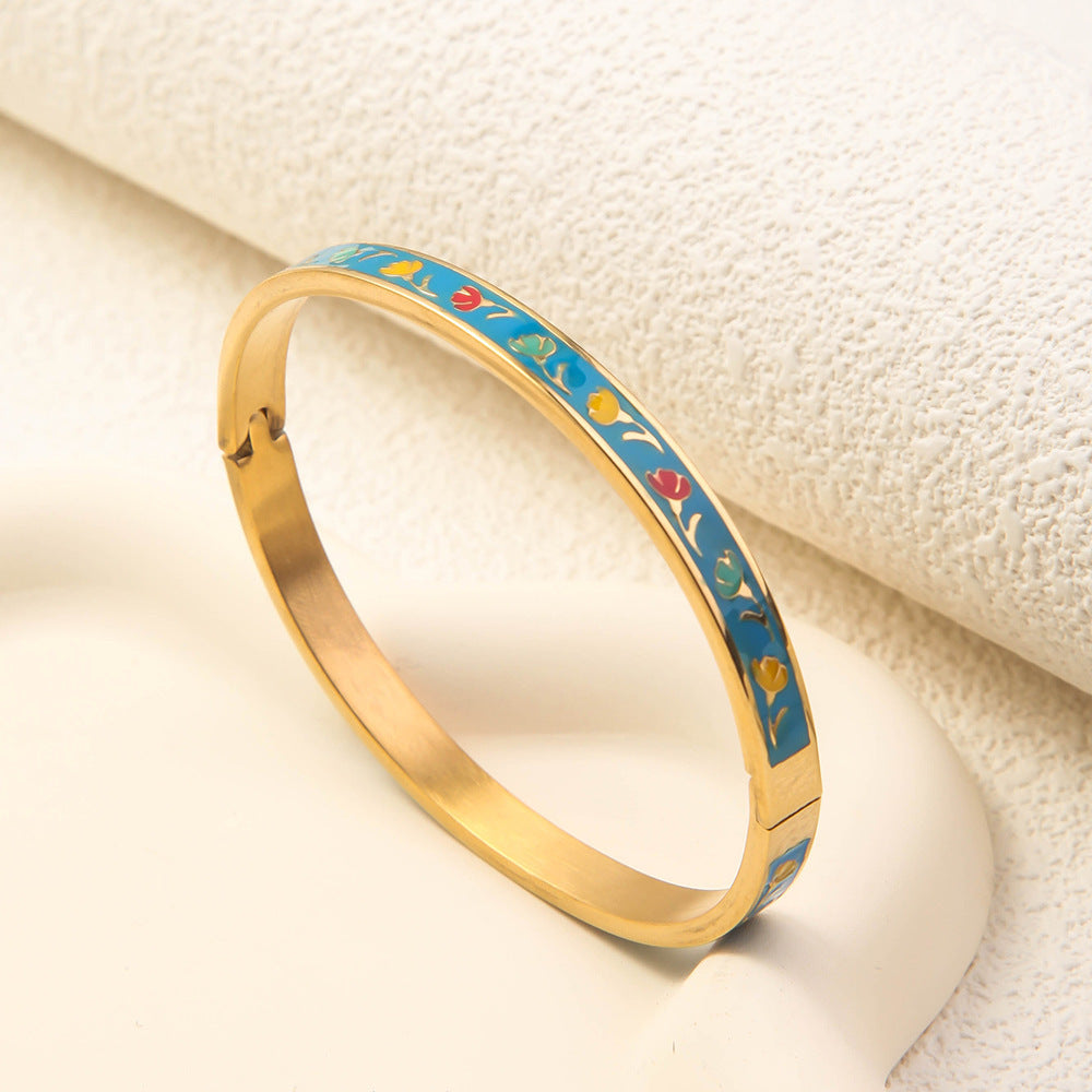 Wholesale Niche Light Luxury Stainless Steel Enamel Oil Drip Bracelet ACC-BT-RuiX005