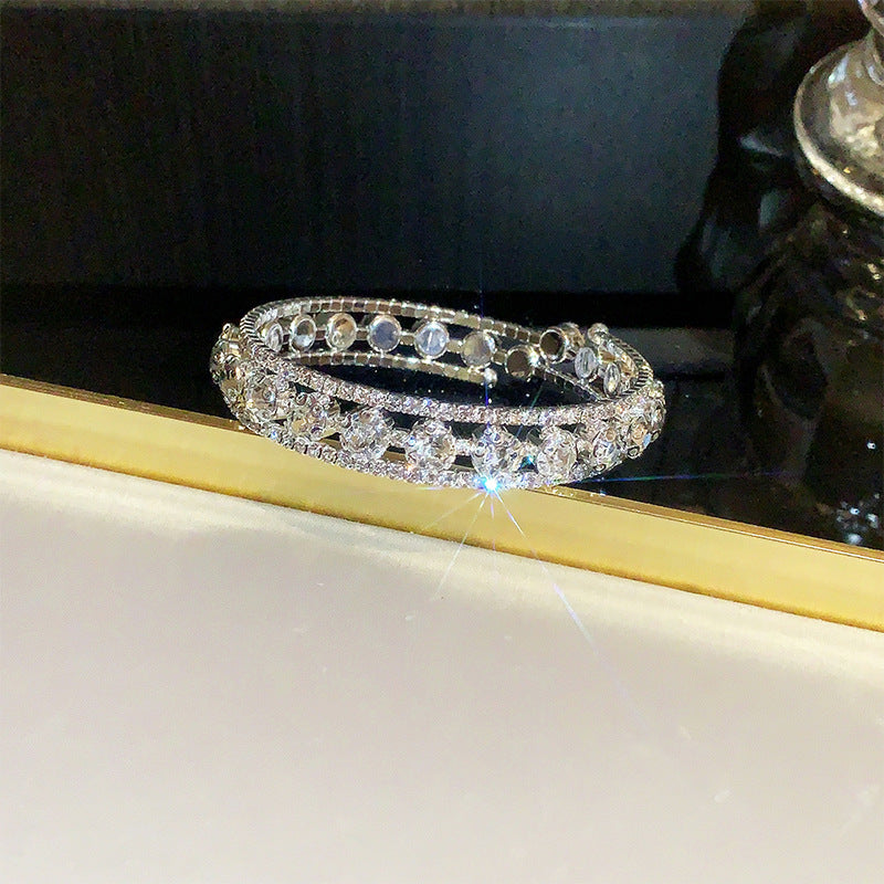 Wholesale Alloy Electroplated Bracelet with Multiple Rows of Ring Opening Rhinestones Layered Bracelet Set ACC-BT-Miaosi002