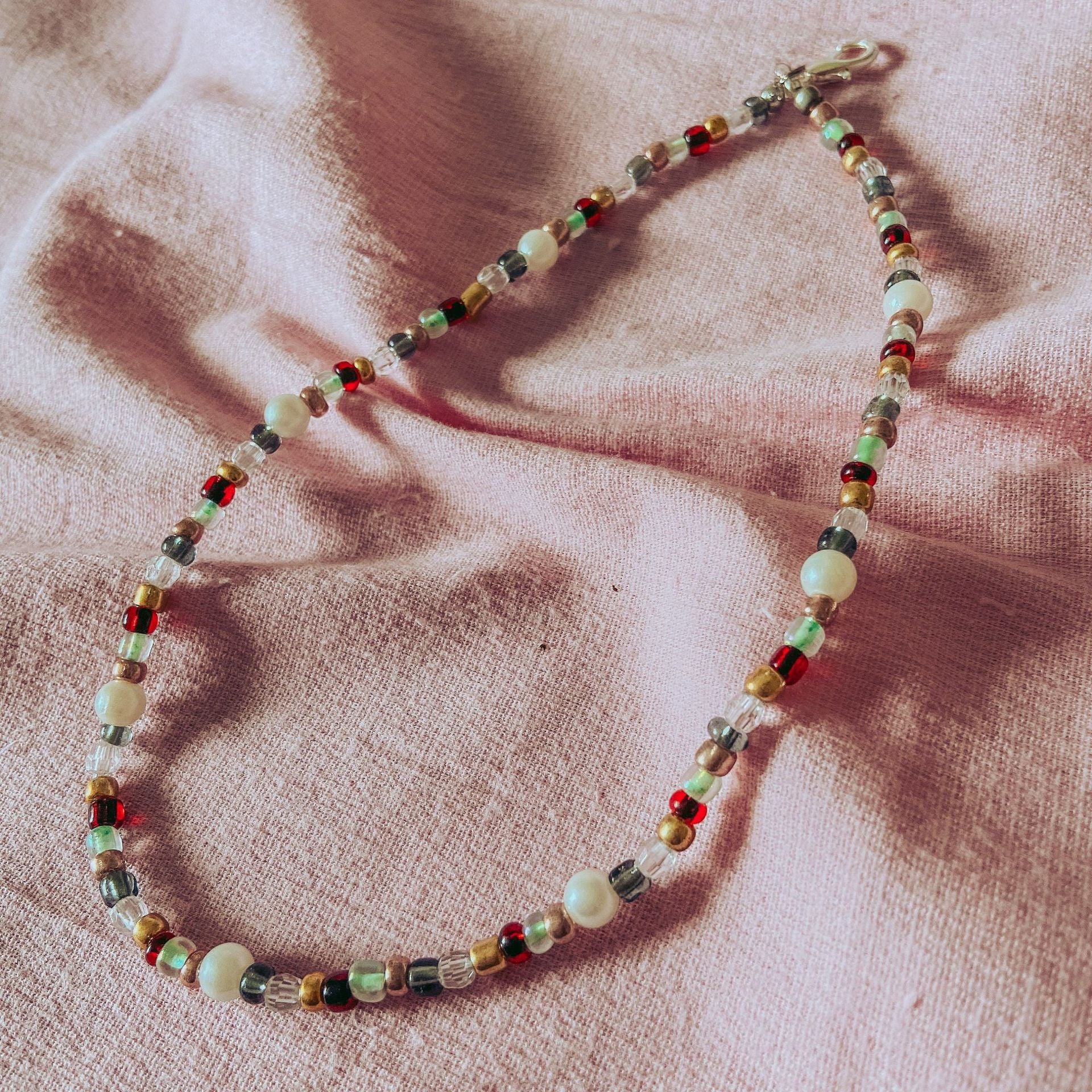 Wholesale Baroque Shaped Pearl Turquoise Red Rhombus Rice Bead Necklace