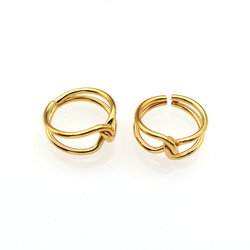 Wholesale Stacking Knotted Hollow Ring 18K Gold-plated Open Double-layer Titanium Steel Rings ACC-RS-GuDi003