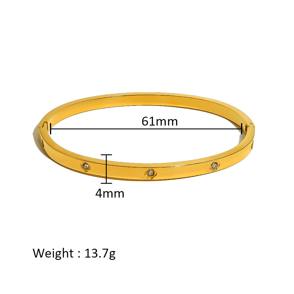 Wholesale Stainless Steel 18K Gold Plated Geometric Star Flower Zircon Bracelet