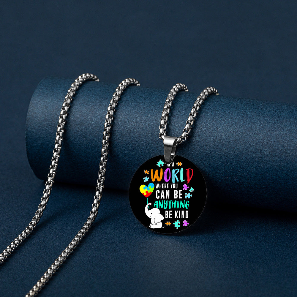 Wholesale Autism Color Printed Pendant Stainless Steel Necklace ACC-NE-HuanYu005