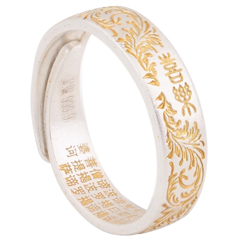 Wholesale  Silver 9999  Grass Pattern Gold-painted Solid Open Ring