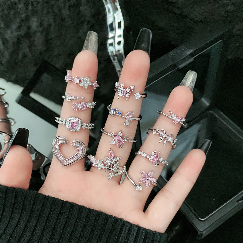 Wholesale  Pink Diamond Butterfly Irregular Simple Fashion Open Ring