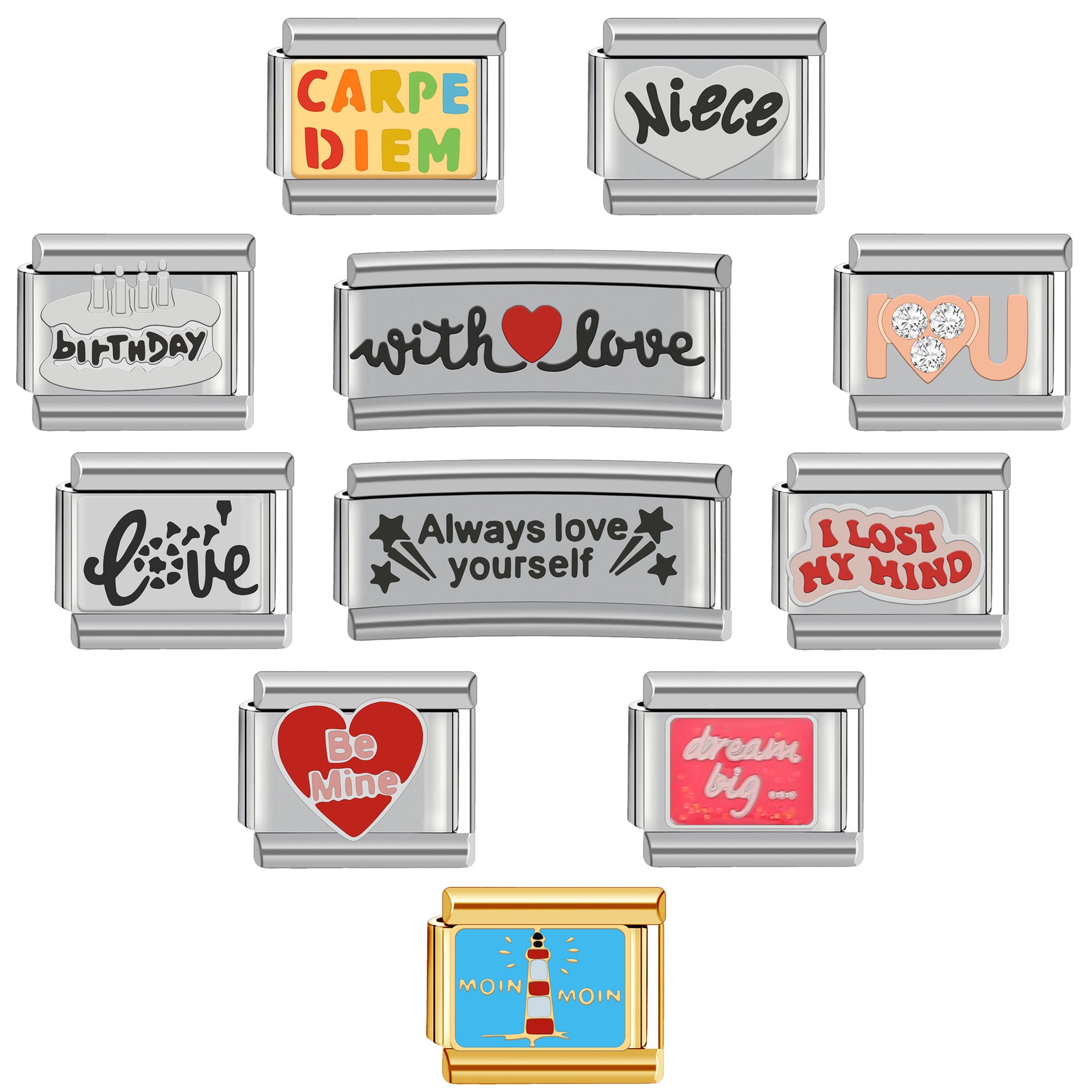 Wholesale 9mm Italian Charm Starter Bracelets DIY square Single Section Creative Stainless Steel Composable Bracelet