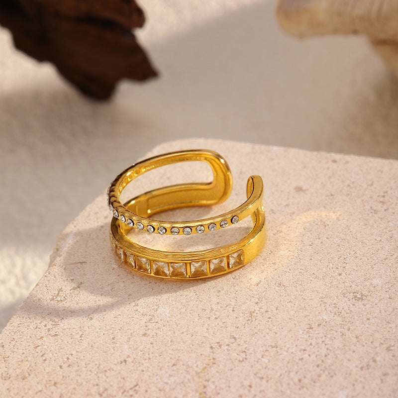 Wholesale double-layer diamond-encrusted stainless steel ring