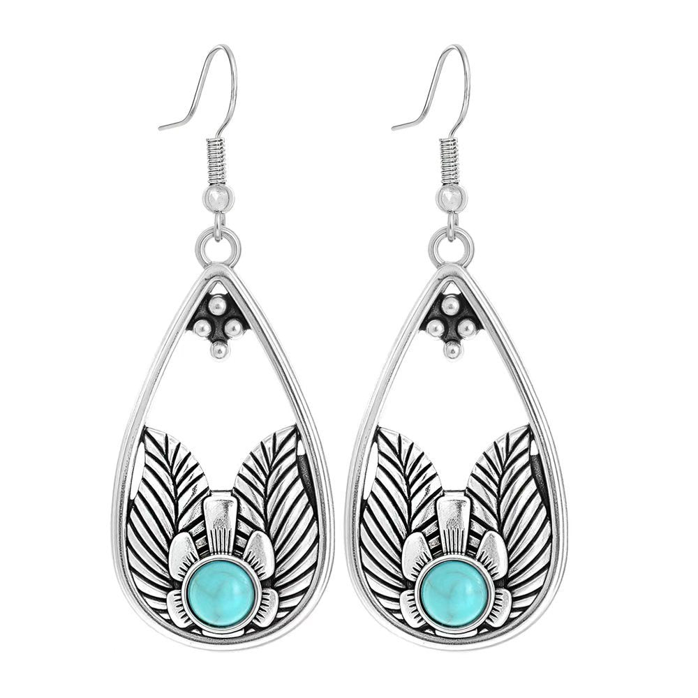 Wholesale Turquoise Tassel Earrings Geometric Alloy Design for Party Wear Boutique Resale Jewelry Accessory