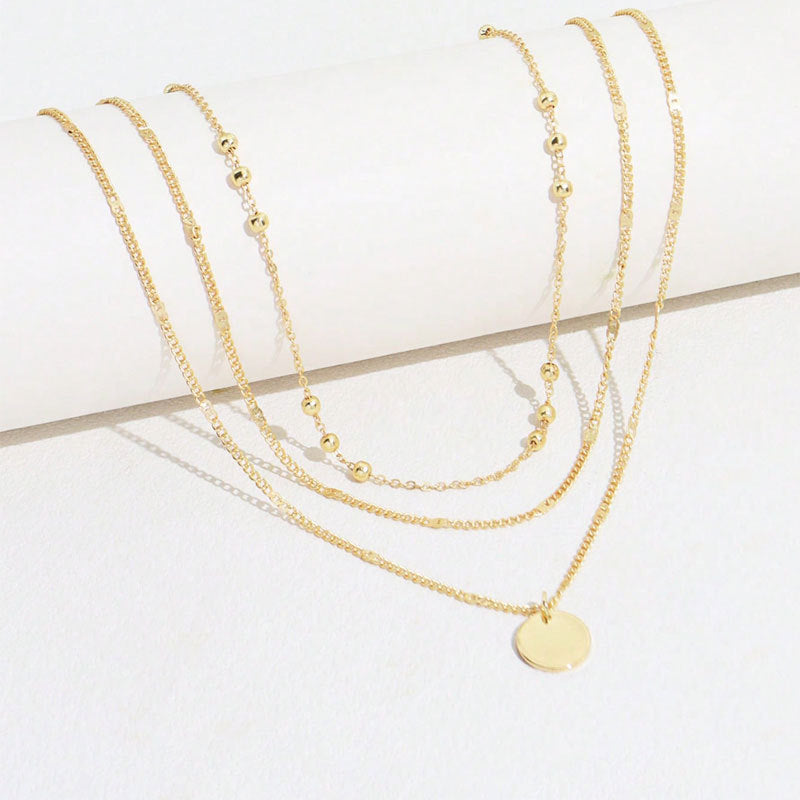 Wholesale Metal Three Layer Round Pendant Necklace