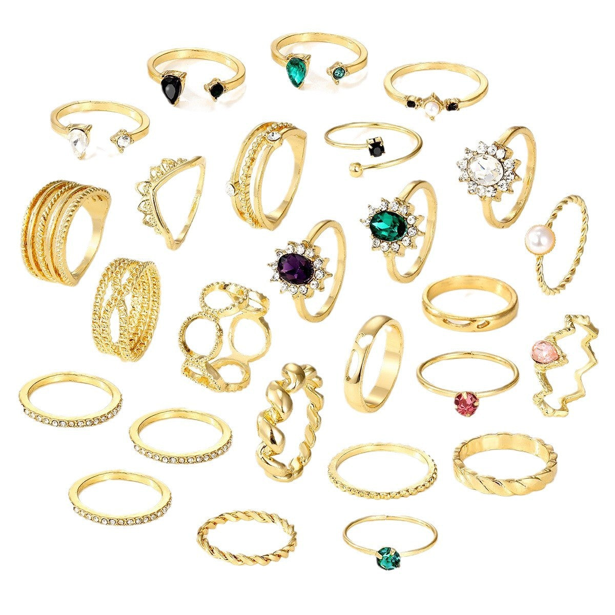 Wholesale  30pcs/set color gem ring literary retro butterfly snake ring