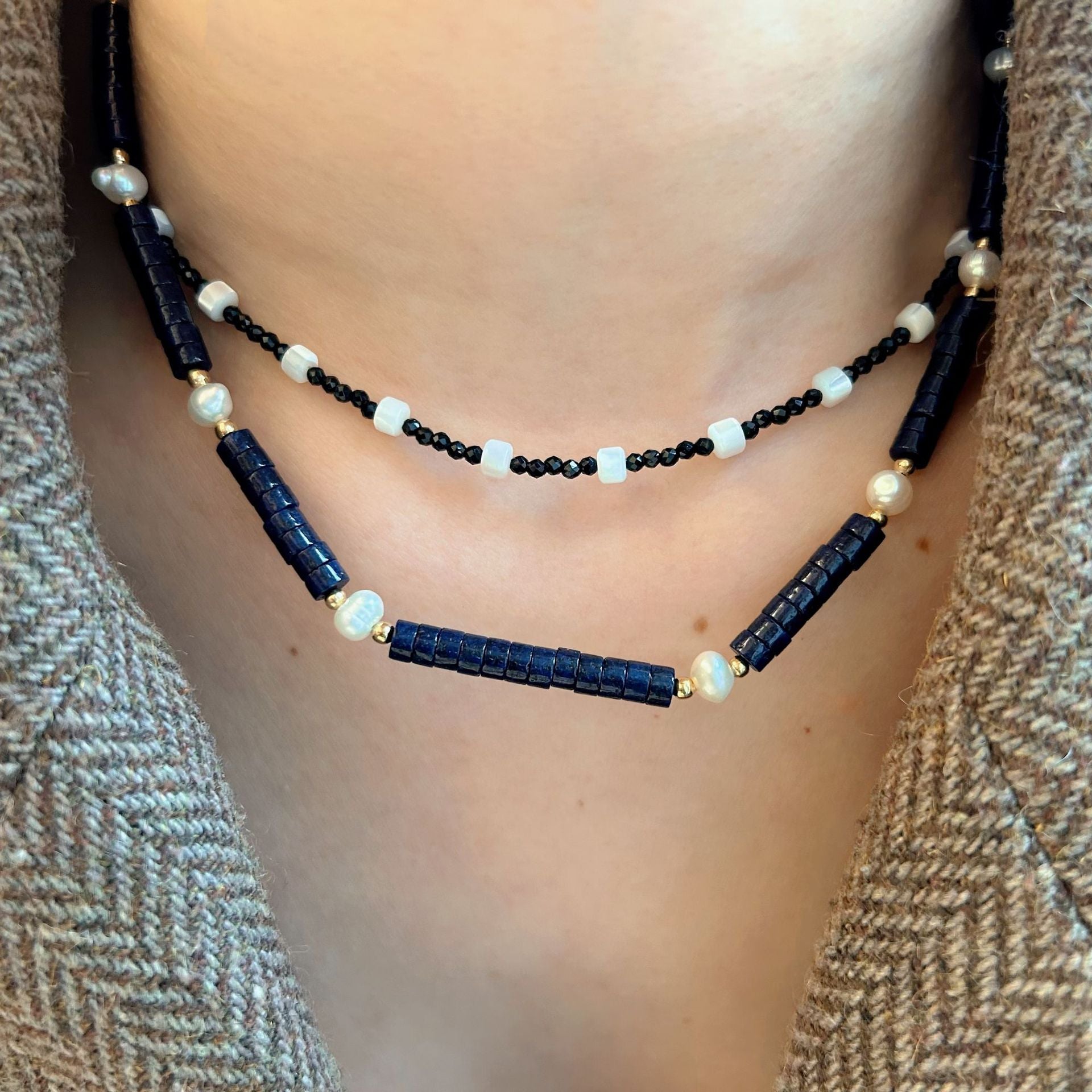 Wholesale natural stone pearl element beaded necklace stainless steel shell pearl pendant necklace