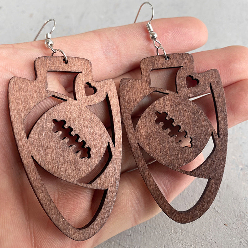 Wholesale 3pcs Wooden Rugby Earrings