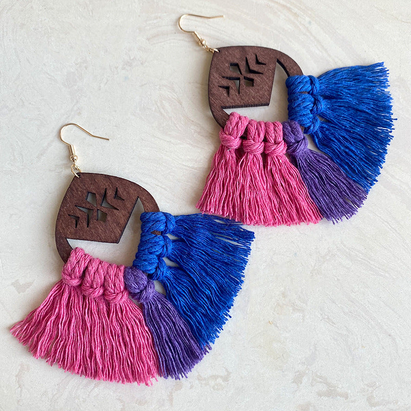 Wholesale 2 Pairs/pack LGBT Rainbow Chess Handwoven Bohemian Tassel Earrings ACC-ES-HY030