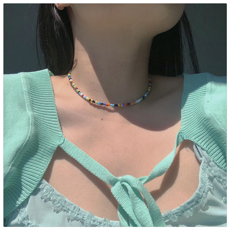 Wholesale Small Daisy Glass Millet Beads Clavicle Necklace