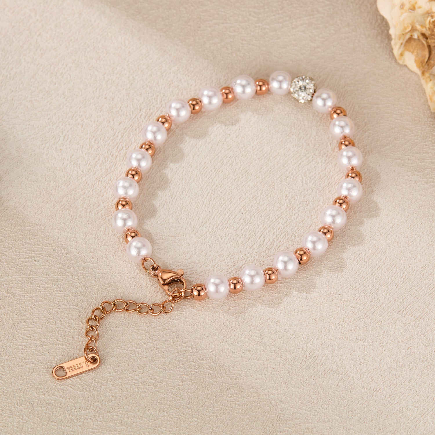 Wholesale  pearl bracelet titanium steel inlaid zircon bracelet
