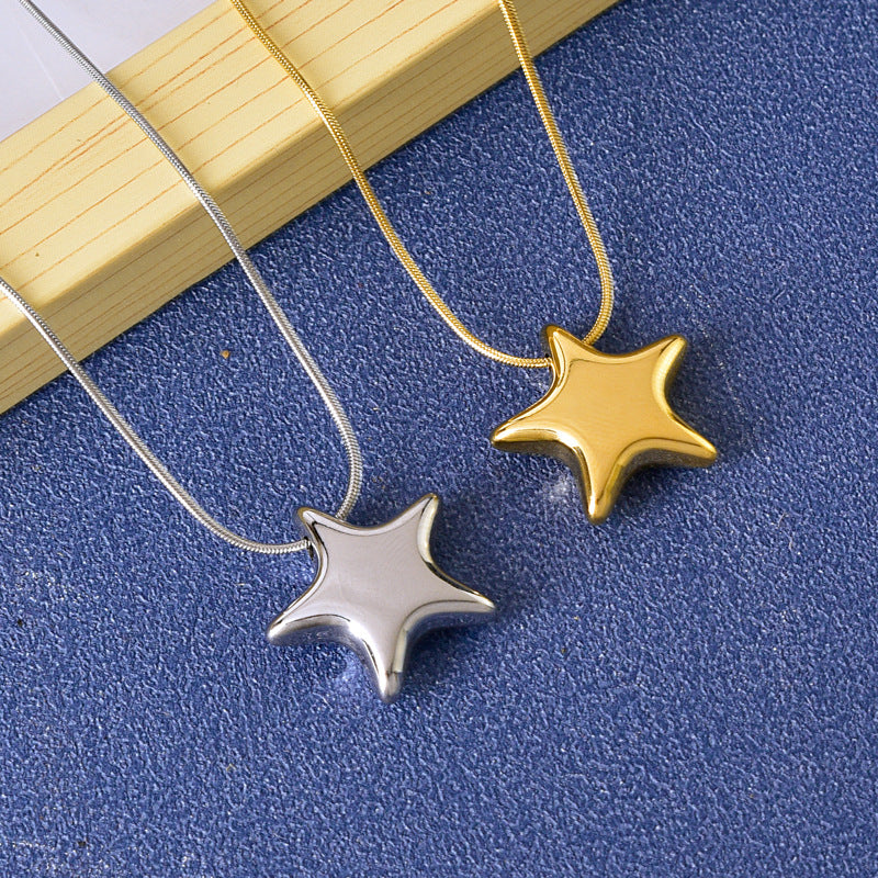 Wholesale Titanium Steel Gloss Five-pointed Star Clavicle Chain  Necklace