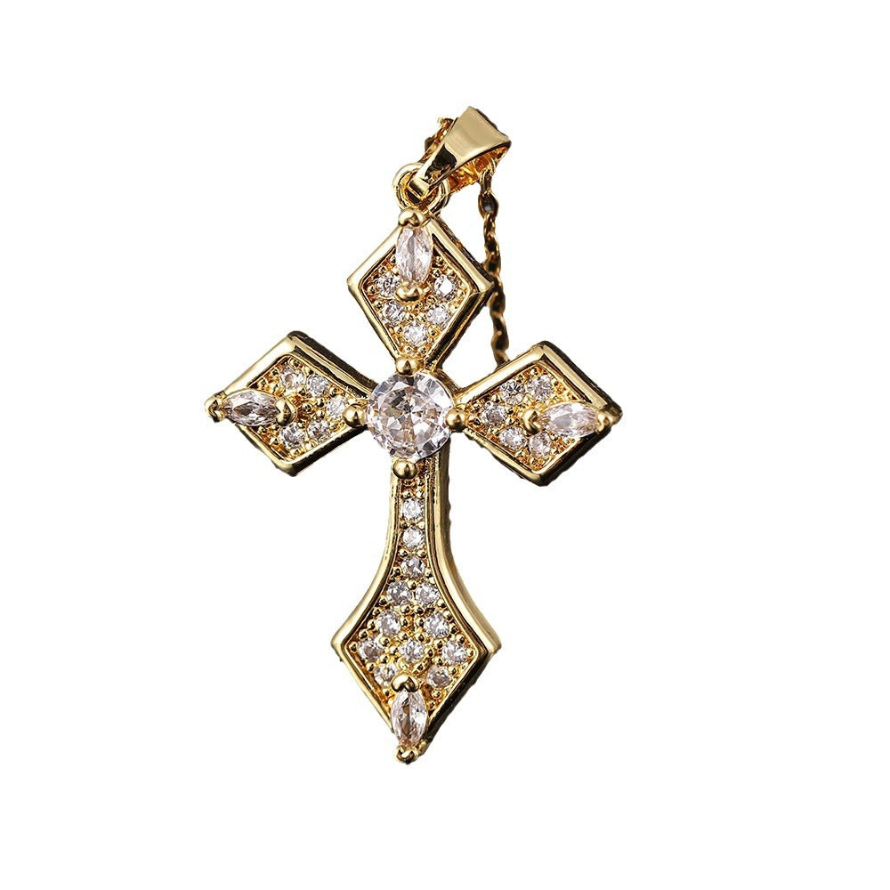 Wholesale Stylish Cross Pendant Necklace For Women Gold Plated Copper With Zircon Fashion Accessory Gift