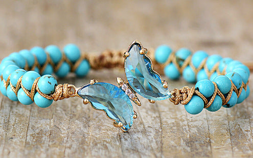 Wholesale Natural Stone Handwoven Amethyst Butterfly Pendant Bracelet ACC-BT-GEB006