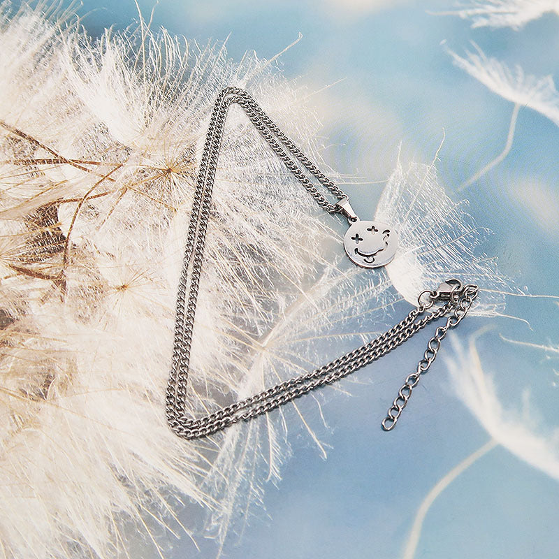 Wholesale Titanium Steel  Irregular Smiley Face Pendant Cold Style Clavicle Chain
