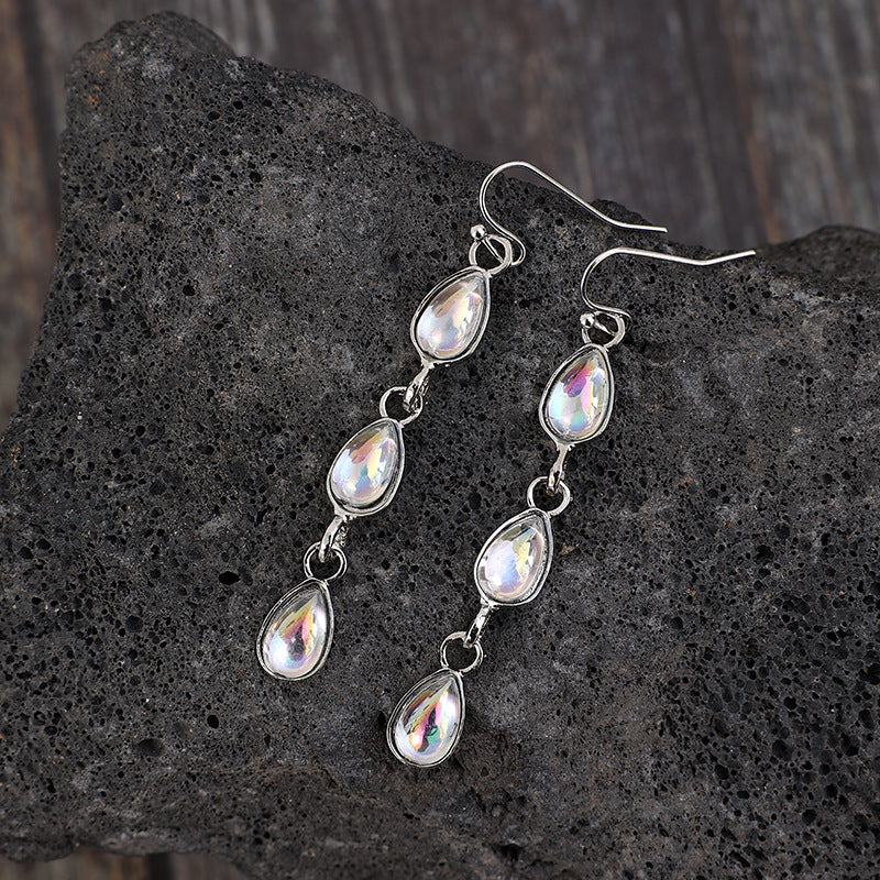 Wholesale drop-shaped colored stone alloy earrings