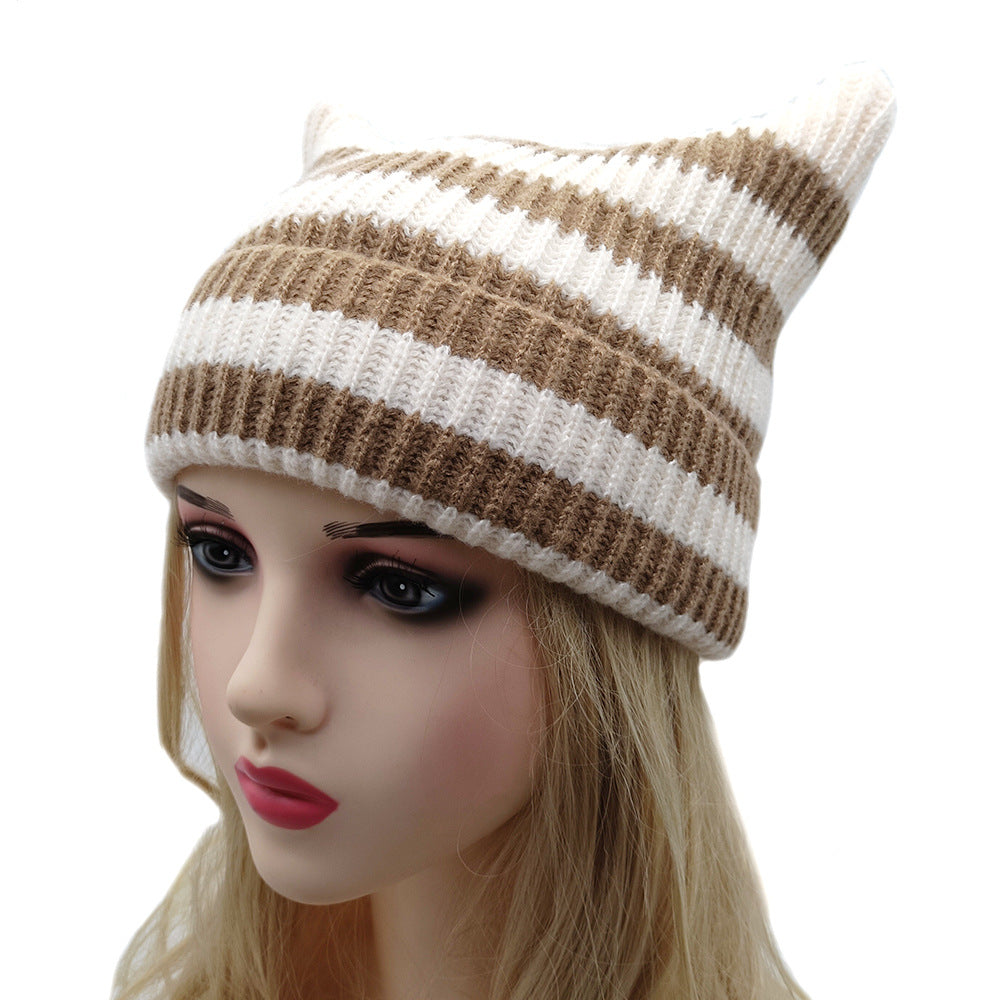 Wholesale  Wool Hat  Handmade Striped Hat Women Cat Hat
