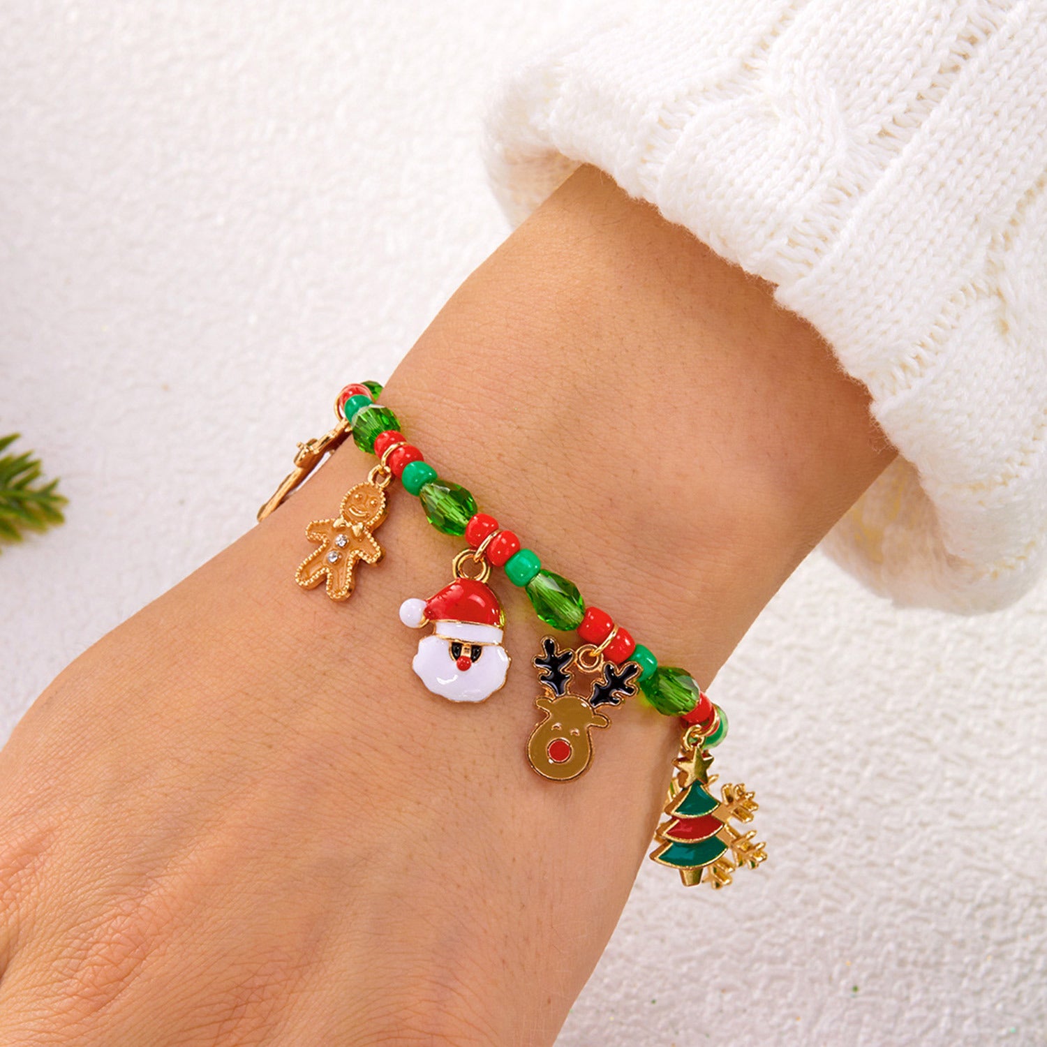 Wholesale Christmas Beaded Snowflake Elk  Cane Bracelet