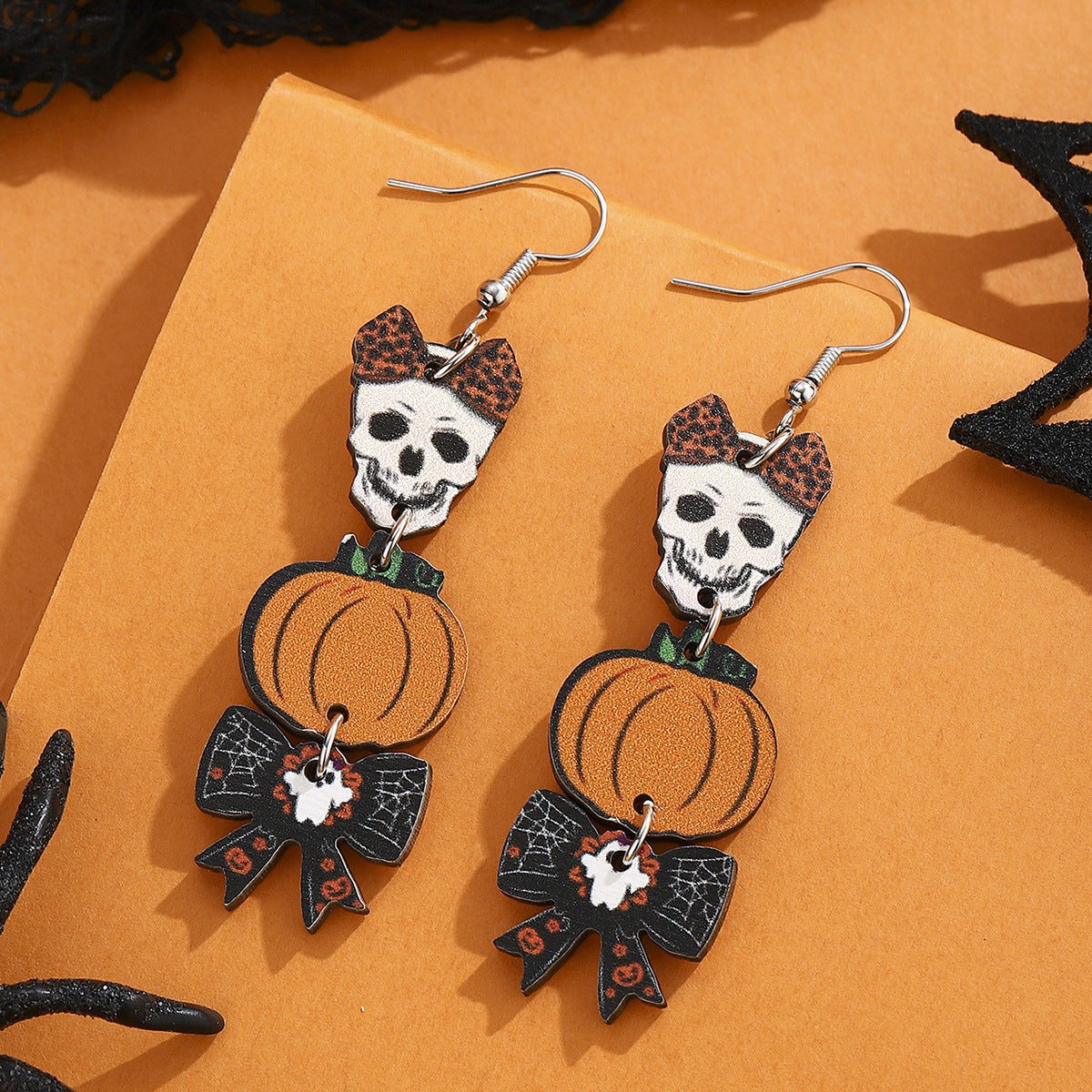 Wholesale  skull pumpkin bow earrings
