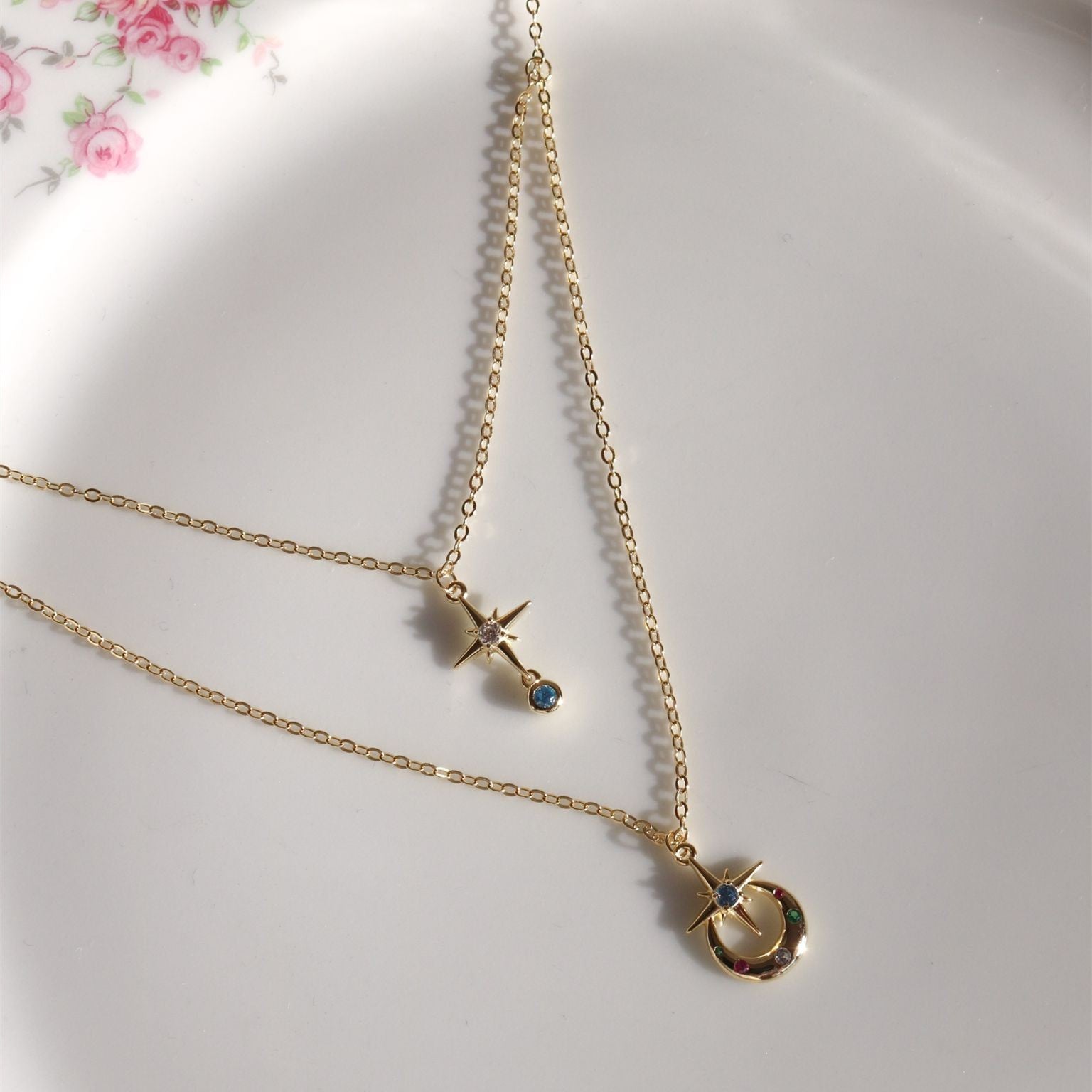 Wholesale Shining Star Party Star and Moon Zircon Necklace