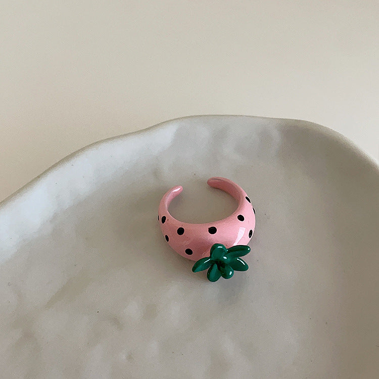 Wholesale  Color Oil Dropping Strawberry Planet Opening Ring