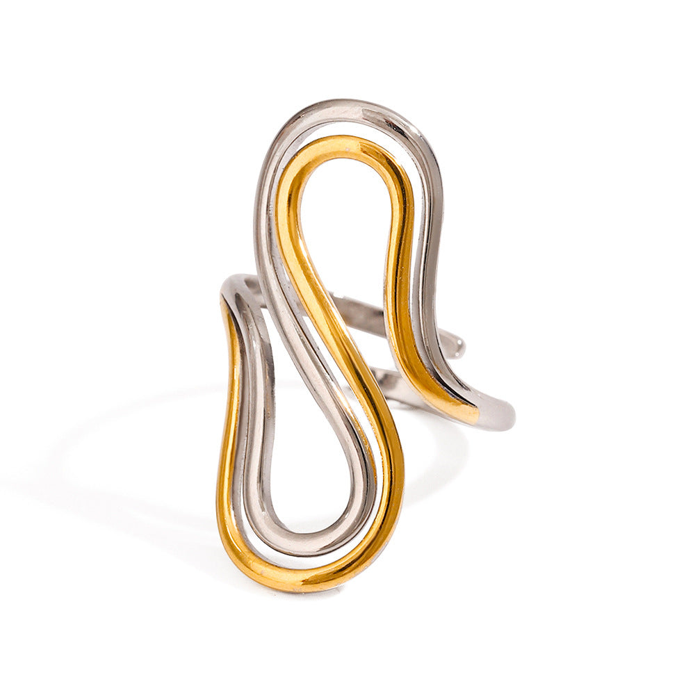 Wholesale  18k gold gold and silver color matching double S-shaped adjustable opening stainless steel ring