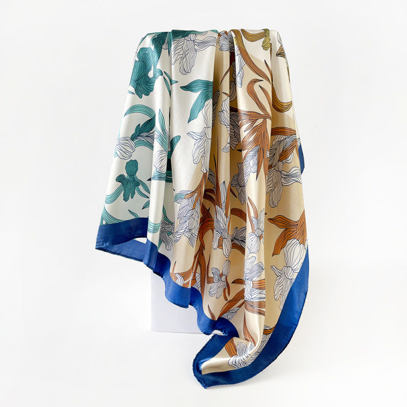 Wholesale 90cm Satin Printed Turban Silk Scarf Floral Large Square Scarf