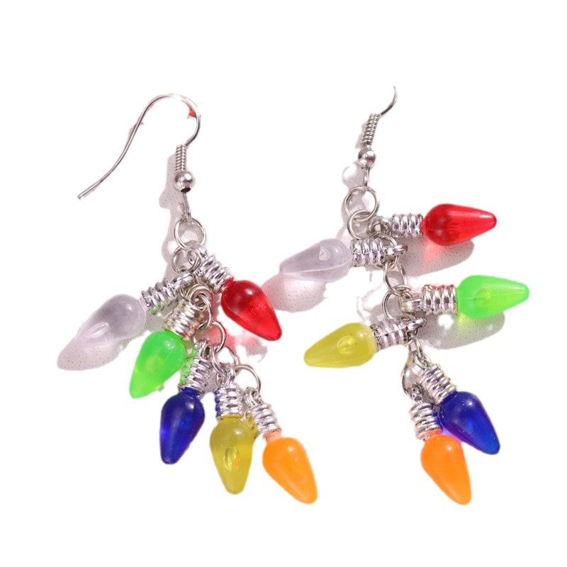 Wholesale Christmas colorful light bulb earrings