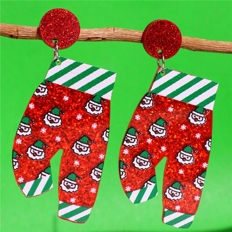 Wholesale Acrylic glitter Christmas cotton pants earrings