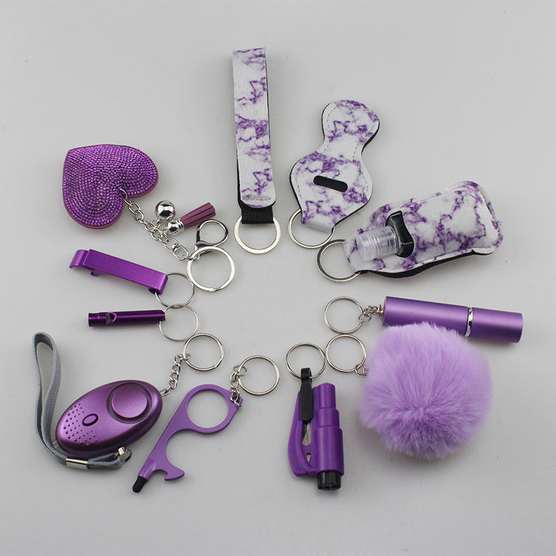 Wholesale Rhinestone Love Lipstick Set Bottle Opener Hair Ball Whistle Keychain Set ACC-KC-TMS003