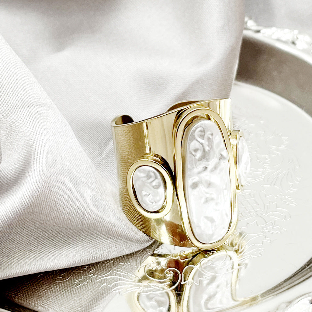 Wholesale Stainless Steel Wide Face Ring Electroplated Real Gold Shaped Open Ring