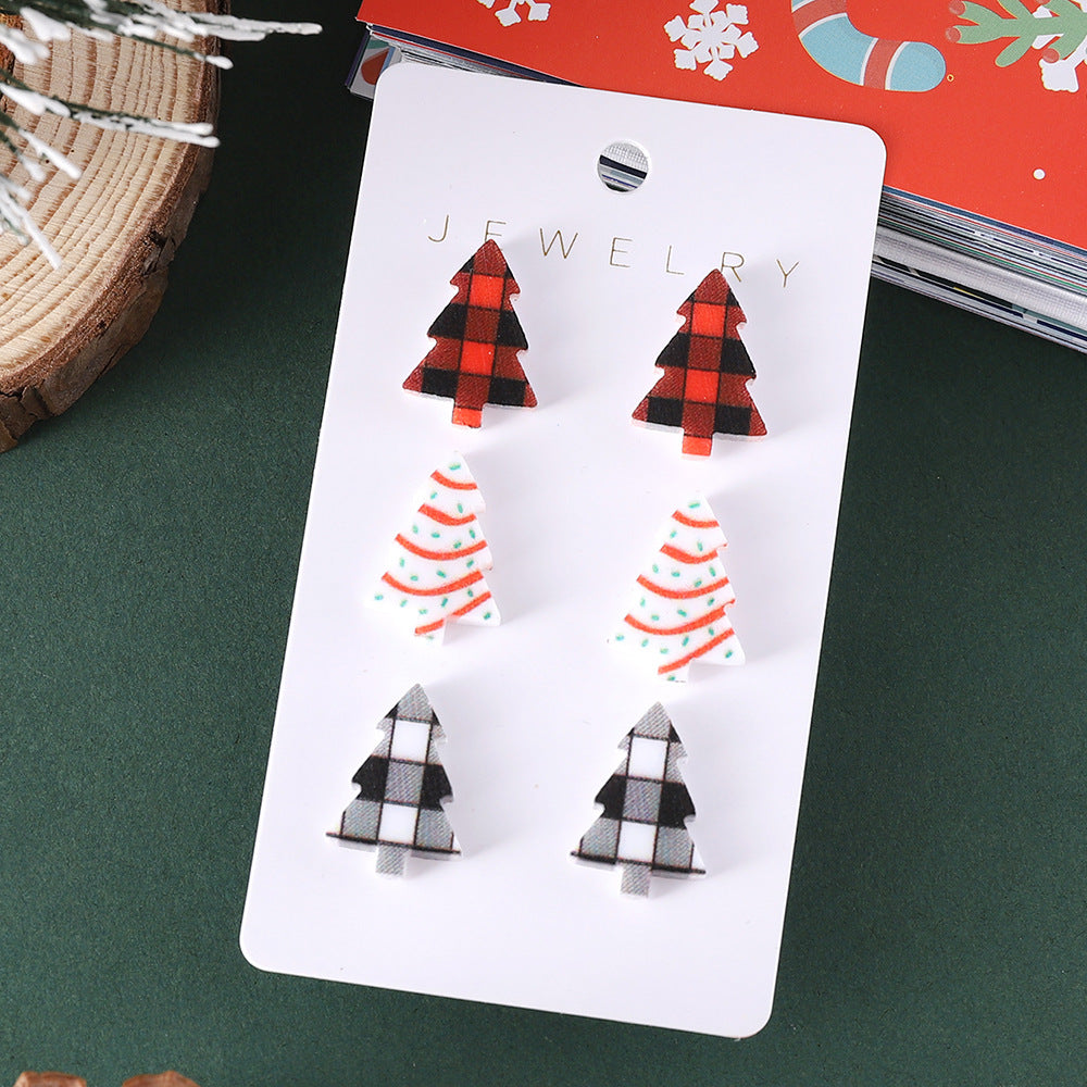 Wholesale Christmas Plaid Cake Christmas Acrylic Tree Earrings suit