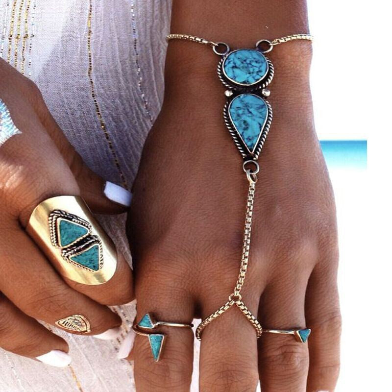 Wholesale Bohemian Retro Turquoise Drop Bracelet Beach Jewelry Accessory