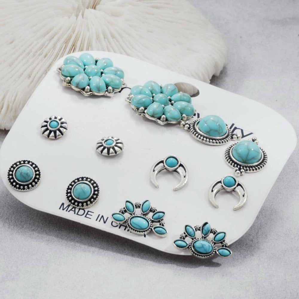 Wholesale  Bohemian turquoise flower geometric round earrings