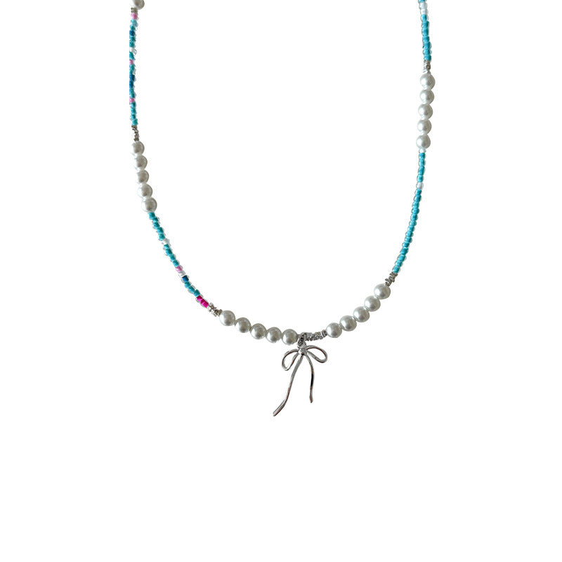 Wholesale Summer Colorful Pearl and Bowknot Choker Necklace
