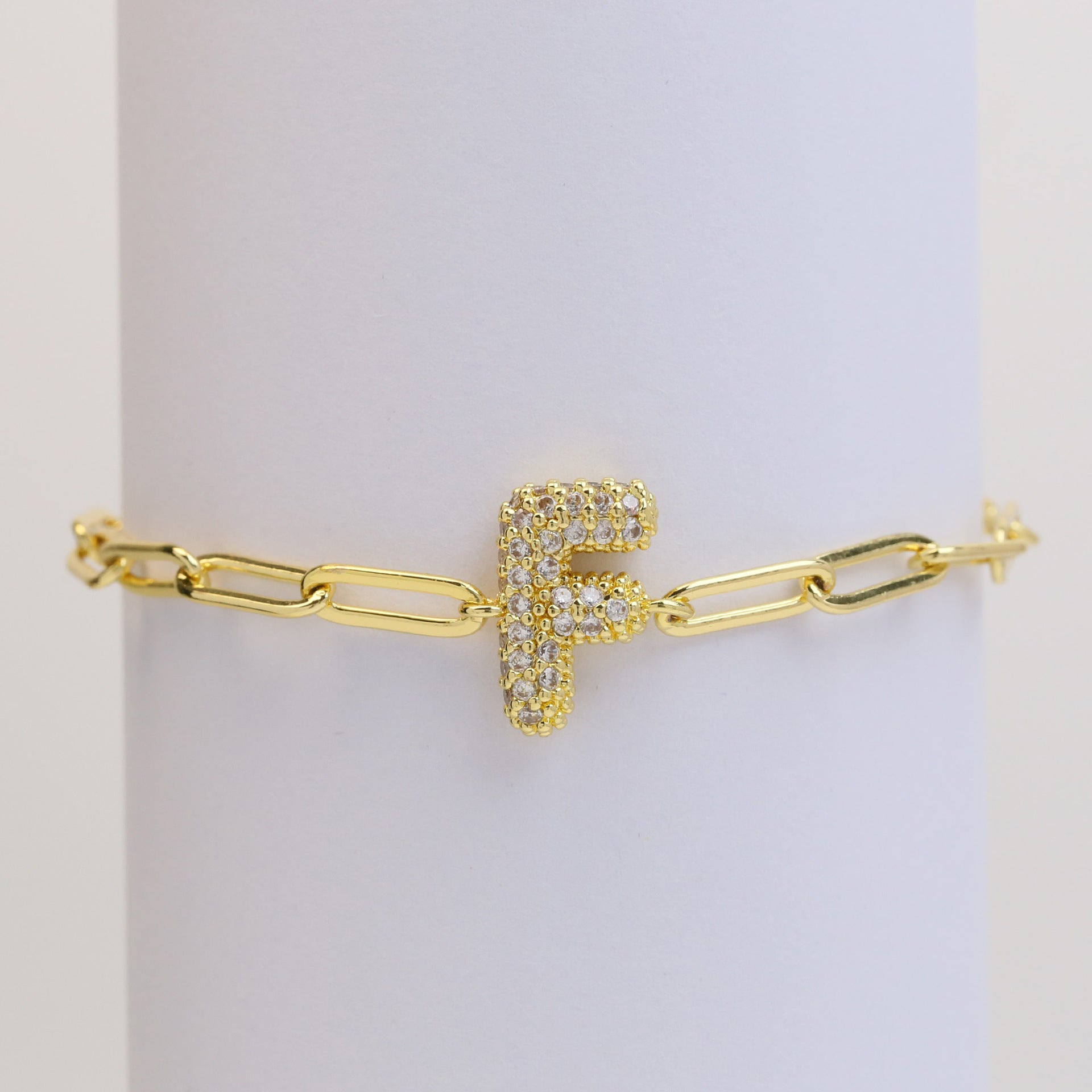 Wholesale 18k Bubble Balloon Diamond 26 Letter Paper Clip Adjustment Bracelet ACC-BT-BaiYi001