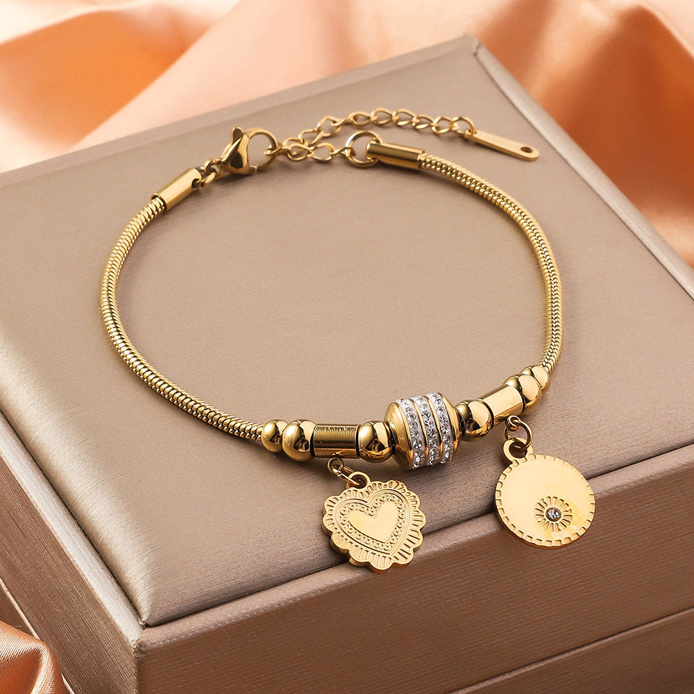 Wholesale Stainless Steel Double Layer 18K Gold Five Leaf Clover Bracelet ACC-BT-RuiX007