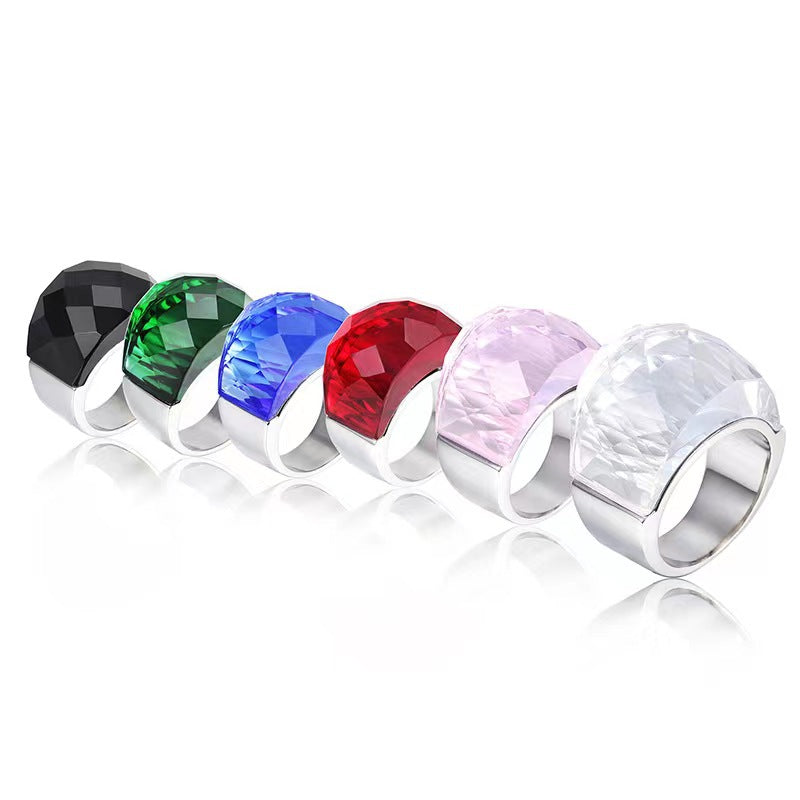 Wholesale Exaggerated Multi-color Translucent Gemstone Titanium Steel Ring ACC-RS-Hait002